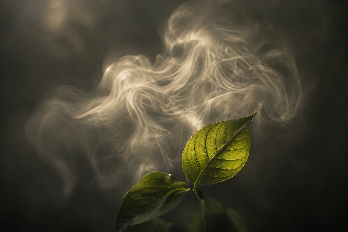 感官與自然知識場景，呈現香氣揮發、氣味分子、溫度與不同香氣消散速度的概念